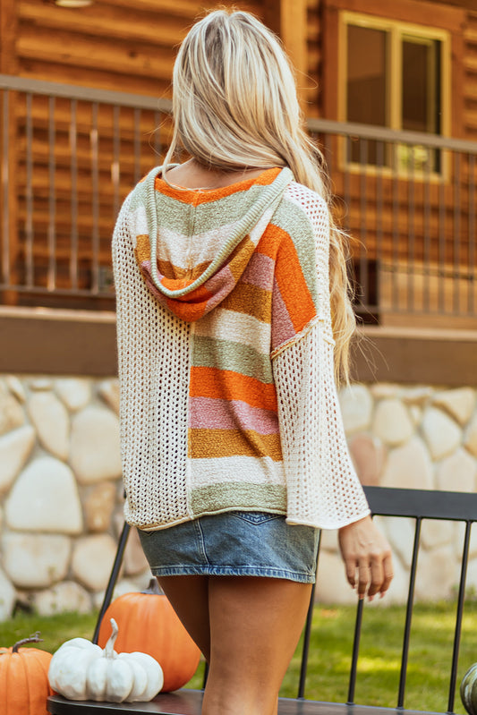 Beige Oversized  V Neck Hooded Sweater